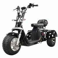 Tricycle électrique à 3 roues avec batterie au lithium 1500W 60V 12Ah, pneus larges, scooter Citycoco avec porte-bagages arrière, autonomie de 35-40 km, capacité de 200 kg