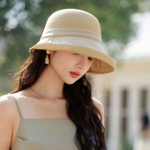 Patchwork Breathable Raffia Straw Boater Hat Rolled Edge <b>Sunscreen</b> Outdoor Casual Travel Vacation Sun Hat - Product Image 2