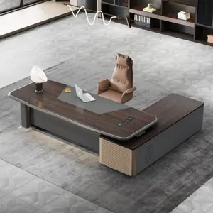 Luxury Executive CEO Office Desks Wooden Modern L Shape Boss Workstation Desk Table Office Furniture