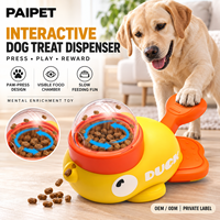 Jouet interactif PAIPET en forme de canard jaune 2-en-1 pour chien, distributeur de friandises à alimentation lente, vente en gros, prêt à être expédié