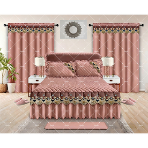 Ensemble de literie de luxe 10 pièces style américain avec jupe de lit unie et dentelle, garnissage en coton, taille King, pour usage domestique - Product Image 4