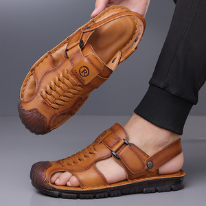 Sandalias de cuero con punta abierta para hombre, suela de goma, entresuela de EVA, sandalias de moda para verano - Product Image 4