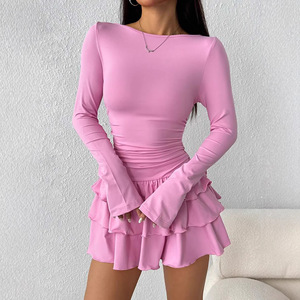 Robe élégante vintage à manches longues, coupe ajustée, couleur unie, taille <span class=keywords><strong>empire</strong></span>, antistatique, haut de gamme pour femmes, automne-hiver - Product Image 4
