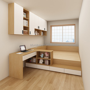 Competitively Priced Small Apartment Bedroom Furniture Sets Wooden Storage Tatami Bed with Desk Wall Cabinets & Wardrobe - Product Image 6
