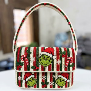 Bolso de Hombro Artesanal con Cuentas de Grinch, Diseño a Rayas, Cierre de Solapa, Estilo Bohemio, Regalo, Venta al por Mayor - Product Image 1
