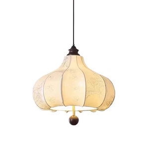 Retro French Style Fabric Pendant Light Led <b>E26</b> Single Head Round Home Lighting Fixture - Product Image 5
