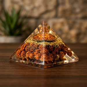 Pirámide de Orgón de Resina Ámbar con Cristal, Hoja de Oro Tallada, Decoración Espiritual, Regalo, Adorno de Escritorio - Product Image 2