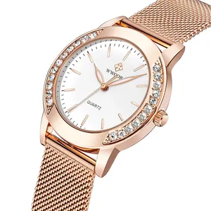 Diamond Ladies Watches Brand Fashion Women Quartz Wrist Watch Rose Gold Mesh Band Bracelet Watch For Women WWOOR 8877