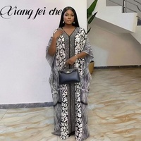 Nouvelle Tendance : Kaftan Boubou Ethnique Ample à Col en V, Imprimé Africain Noir et Blanc, en Polyester Infroissable, avec Dentelle, Grande Taille, Élégant pour Soirée