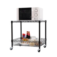 Chariot de cuisine mobile à 2 niveaux en fil métallique noir, support pour mini-réfrigérateur, étagère pour four à micro-ondes, chariot de rangement en fil métallique pour dortoir ou petite cuisine