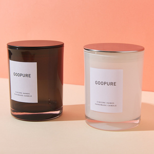 wholesale empty blank translucent 10.5oz glossy black White frosted glass candle jar With metal Lid for candle making