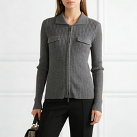 Pull-over en cachemire tricoté OEM de créateur, coupe ajustée, motif à rayures, col roulé, fermeture éclair intégrale, pour toutes les saisons