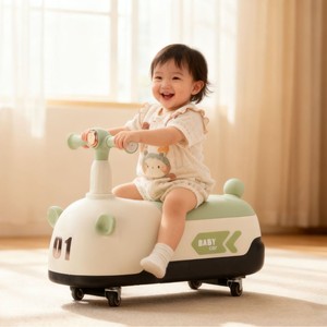 Carro de Empuje para Bebés en Forma de Cacahuete, Verde y Rosa, Material PP, para Niños de 6 Meses a 6 Años, Cuatro Ruedas, Diseño Antivuelco Reforzado - Product Image 1