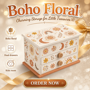Caja de Música de Madera Rectangular con Manivela, Diseño Floral Boho, Joyería Cálida y Creativa, MDF Ecológico, 120S, Regalo de Cumpleaños para Niños - Product Image 1