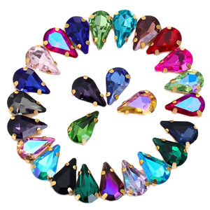 Kristal Rhinestone Bentuk Tetes 13*18mm, Flatback, untuk Dijahit, Setting Cakar Logam, untuk Sepatu, Gaun, dan Fesyen - Product Image 1