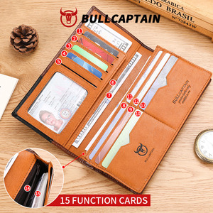 BULLCAPTAIN Vintage Men's <b>Wallet</b> Genuine Leather <b>Wallet</b> Men <b>RFID</b> <b>Blocking</b> Card Holder Front Pocket Long Clutch - Product Image 3