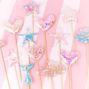 Gâteau Topper Fournitures Transparent Fée Paillettes Nuage Couronne Sirène Air Bag licorne Fête D'anniversaire Gâteau Topper - Product Image 1