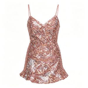 Robe Courte Scintillante Rose Doré à Paillettes Style Cowgirl avec Bretelles Fines et Ourlet Volanté <span class=keywords><strong>pour</strong></span> Femme – <span class=keywords><strong>Tenue</strong></span> de Soirée, Concert Country, <span class=keywords><strong>Festival</strong></span> - Product Image 5
