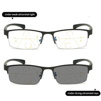 Lunettes de lecture multifocales photochromiques anti-lumière bleue pour hommes, monture métallique demi-cerclée, verres progressifs, lunettes pour presbytie