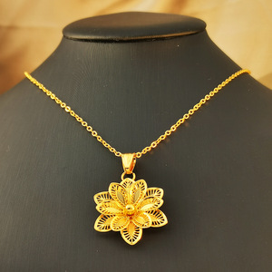 24k Gold Plated Vintage Middle East Dubai Women's <strong>Love</strong> Jewelry Flower Design Pendant Necklace Bamboo Chain Back-to-School <strong>Season</strong> - Product Image 4