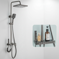 Ensemble de douche 4 fonctions gris bronze, luxe léger, en laiton, thermostatique, avec affichage numérique, éclairage d'ambiance et commandes murales à boutons