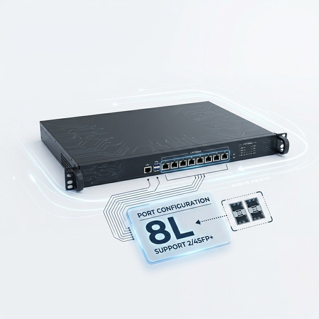 Enterprise Grade 1U Firewall Appliance Intel Core I9 9900 8C16T 8 2.5G LAN 4 10G SFP Support Customized Logo and BIOS Setting