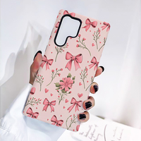 Coque de téléphone détachable 2-en-1 à sublimation motif Cœur Fleur Nœud Cerise pour Samsung Galaxy S24 FE Ultra, transfert thermique mobile