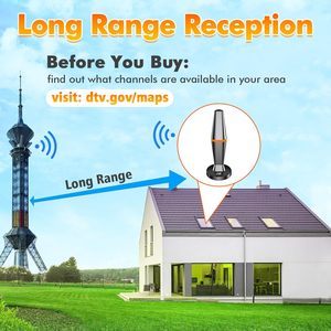 Antenne de télévision intelligente d'intérieur Antenne numérique à gain élevé à réception longue portée à base magnétique forte pour signaux de télévision locale Longueur de câble de 3m - Product Image 2