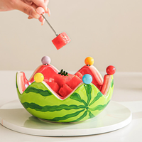 Plateau à fruits en céramique créatif, peint à la main, avec fourchettes, grande capacité, pour salon, table basse, bols à fruits, assiettes