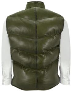 Custom 100% Genuine Olive Nappa Leather Men’s Puffer <b>Jacket</b> Bold Color Finish YKK Hardware Private Label OEM/ODM Fashion Street - Product Image 3