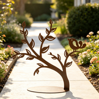Décoration de jardin populaire en fer forgé, motif oiseau sur branche, effet rouillé, pour aménagement paysager de jardin et de cour arrière