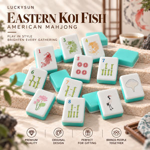Juego de Mahjong Americano Chinoiserie de 160 Fichas, Diseño de Bambú, Peces Koi y Panda, Fichas de Mahjong Acrílicas de 2 Capas para Noche de Damas - Product Image 1