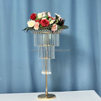 Décoration de mariage, centre de table, support à fleurs en métal argenté et doré, cristal acrylique, centre de table pour fête de mariage