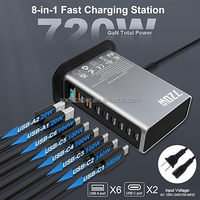 Station de charge GaN 8 ports 720W, chargeur rapide de bureau avec 2 ports USB-C PD 140W et 4 ports USB-C PD 100W, alimentation pour plusieurs appareils