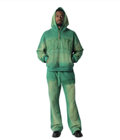 KY unisexe soleil délavé lavage en détresse broderie femmes personnalisé 2 pièces survêtement ensemble pantalons de survêtement évasés et sweat à capuche en gros