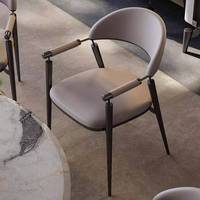 Chaise de salle à manger moderne en acier inoxydable et revêtement en cuir pour salle à manger, cuisine, salon
