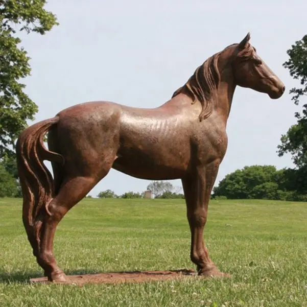 Escultura de estatua de bronce para jardín, escultura de estatua de caballo antiguo de tamaño real de Latón para Decoración al aire libre