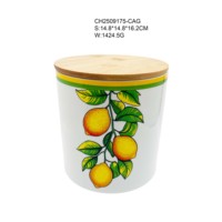 Contenants de cuisine en céramique de la série citron-orange-olive, couvercles en bois amovibles et hermétiques, forme cylindrique durable et écologique, impression