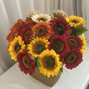 Caixa de música única girassol flores artificiais flores decorativas buquê de girassol de seda cores diferentes girassóis artificiais