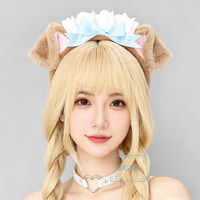 L0015 Bandeaux à oreilles de chien moelleuses pour femmes, bandeau à oreilles de chat et de chien Kawaii avec nœud en dentelle et chapeau de chef, accessoires capillaires mignons style Lolita