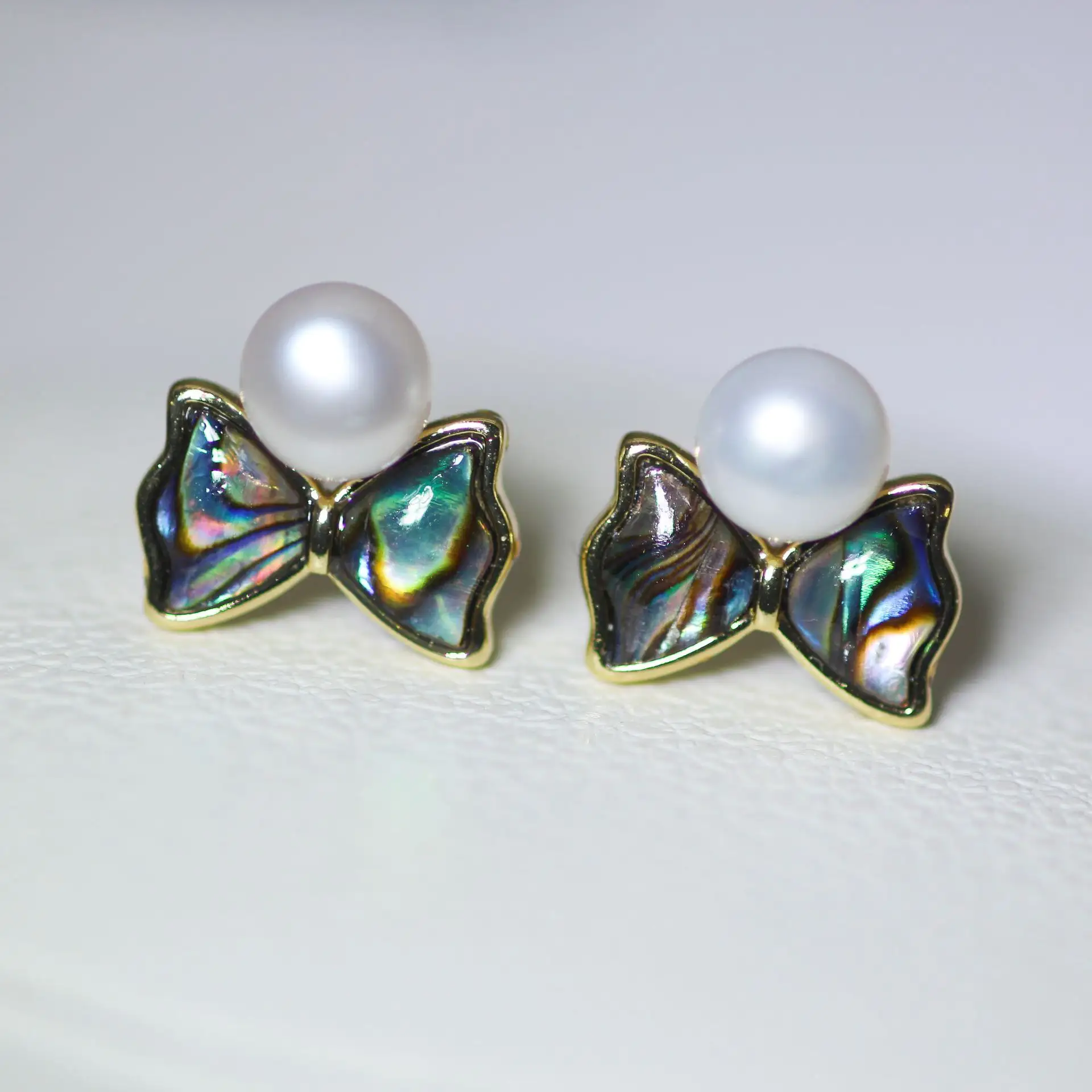 zhiteng natural abalone shell bow stud earrings baroque pearl earrings 925 silver women customization fashion jewelry wholesale