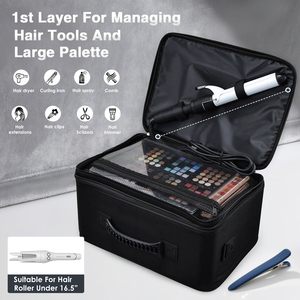 2 Layers Large Cosmetic Storage Bag Professional <b>Makeup</b> Organizer <b>Case</b> with Brush Slot Adjustable Dividers Shoulder Strap 3 Bags - Product Image 2