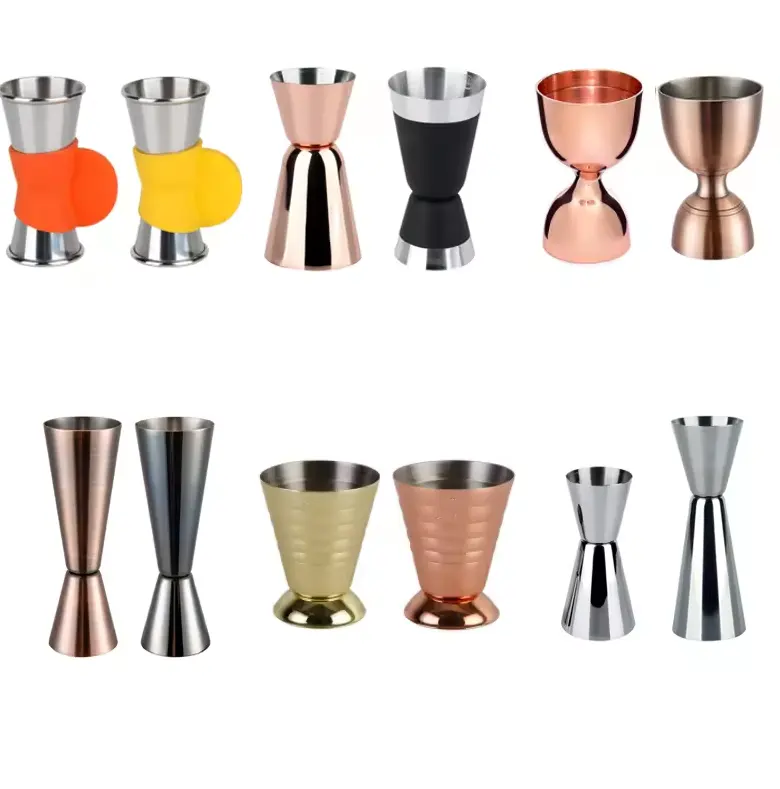 Wholesale custom double head measuring cup cocktail jigger measure tool with etched markings measuring jigger stainless steel