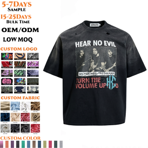 Custom Screen Print Vintage T Shirt 6641 Heavyweight Acid Wash Cotton Streetwear Tee Thick Rib Neck Blank Mans Oversized T-Shirt - Product Image 1