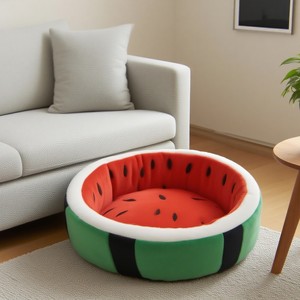 Custom Pet Watermelon <b>Bed</b> Round Fruit Pattern <b>Dog</b> Cat <b>Bed</b> Polyester Fiber Fill Hand Washable <b>Small</b> Pet <b>Bed</b> - Product Image 4