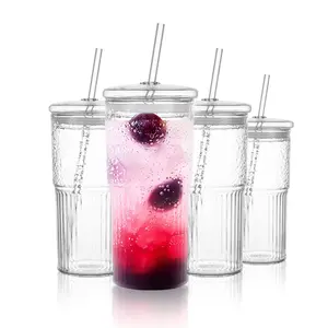 wholesale custom clear glass iced coffee mug glass beer glasses can cup boba cups and water tumbler with straw and lid
