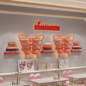 Étagère murale en fer forgé en forme de papillon pour salon de beauté, étagère nano dorée, présentoir pour vernis à ongles, blanc rose - Product Image 4