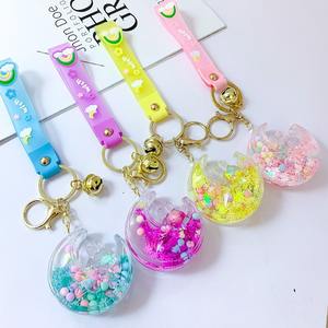 Colgante de botella de arena movediza de corazón femenino, cuentas de burbujas coloridas llenas de aceite con llavero de conejo de Luna estrella hecho de plástico Acrílico - Product Image 3