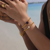 Bracelet de luxe ZSZL haut de gamme en acier inoxydable imperméable avec perles dorées, coquillages et pierres naturelles, bracelet élastique perlé pour femme