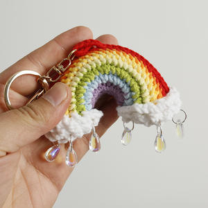 Nuevo llavero tejido a mano de gota de lluvia de arcoíris, colgante de arcoíris de ganchillo de lana, bolso terminado, decoración colgante - Product Image 3